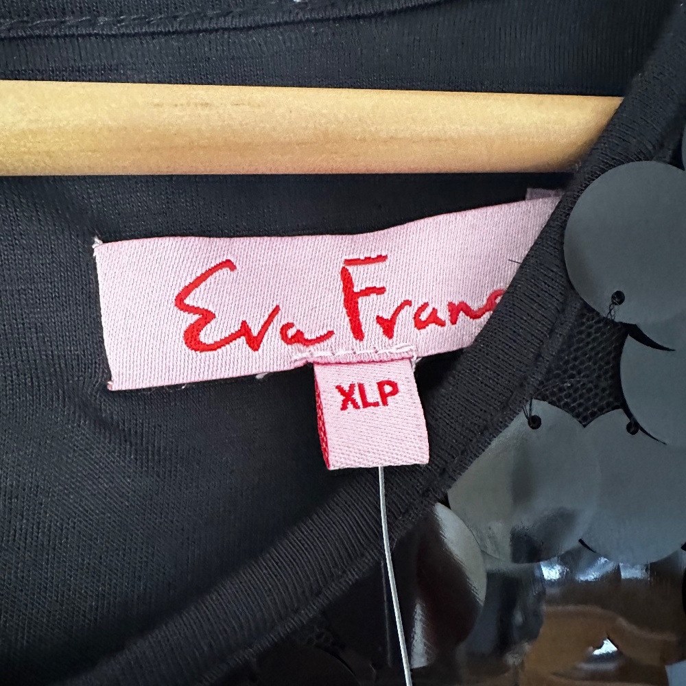 Anthropologie Eva Franco Black Sequin Short Sleeve Tee with Paillettes XLP - Picture 4 of 10